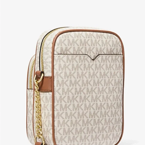 Michael Kors Jet Travel medium Beige and Brown Crossbody Bag NWT - Picture 3 of 8